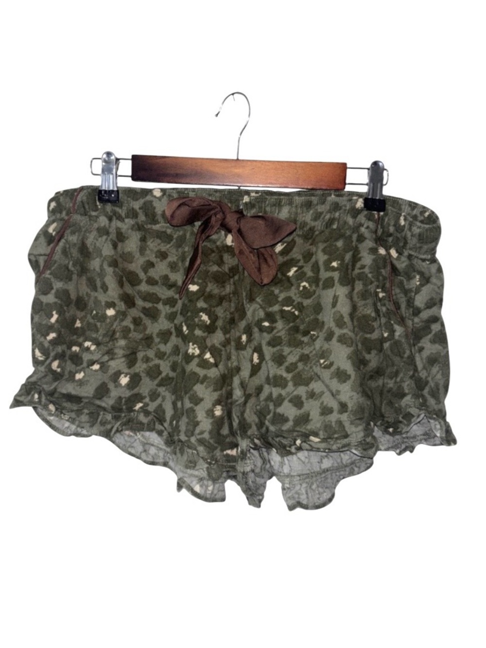 Aerie Green Camouflage PJ Pajama Shorts Tie Size Large